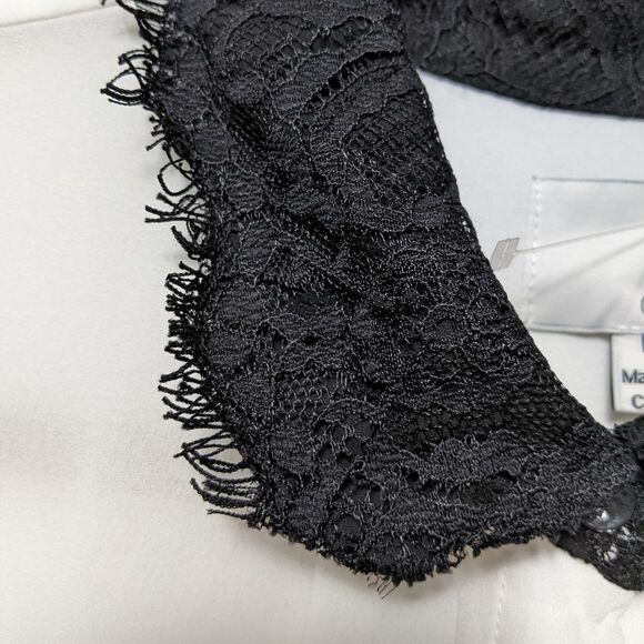 GREYLIN Sheer White Pleated Lace Collar Blouse M - Picture 3 of 8